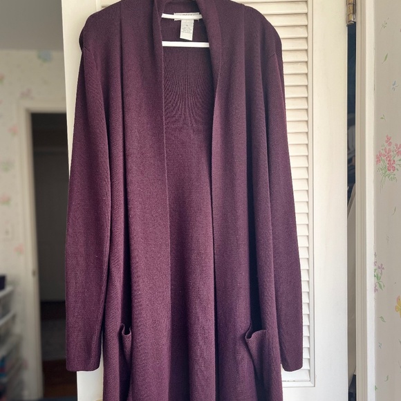 Orvis Burgundy Merino Wool Open-Front Cardigan XL - Picture 1 of 5